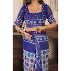 Seduva Women's Faux Linen Geometric Print Ready to wear Saree With Unstitched Blouse 5.5Mtr (Blue)