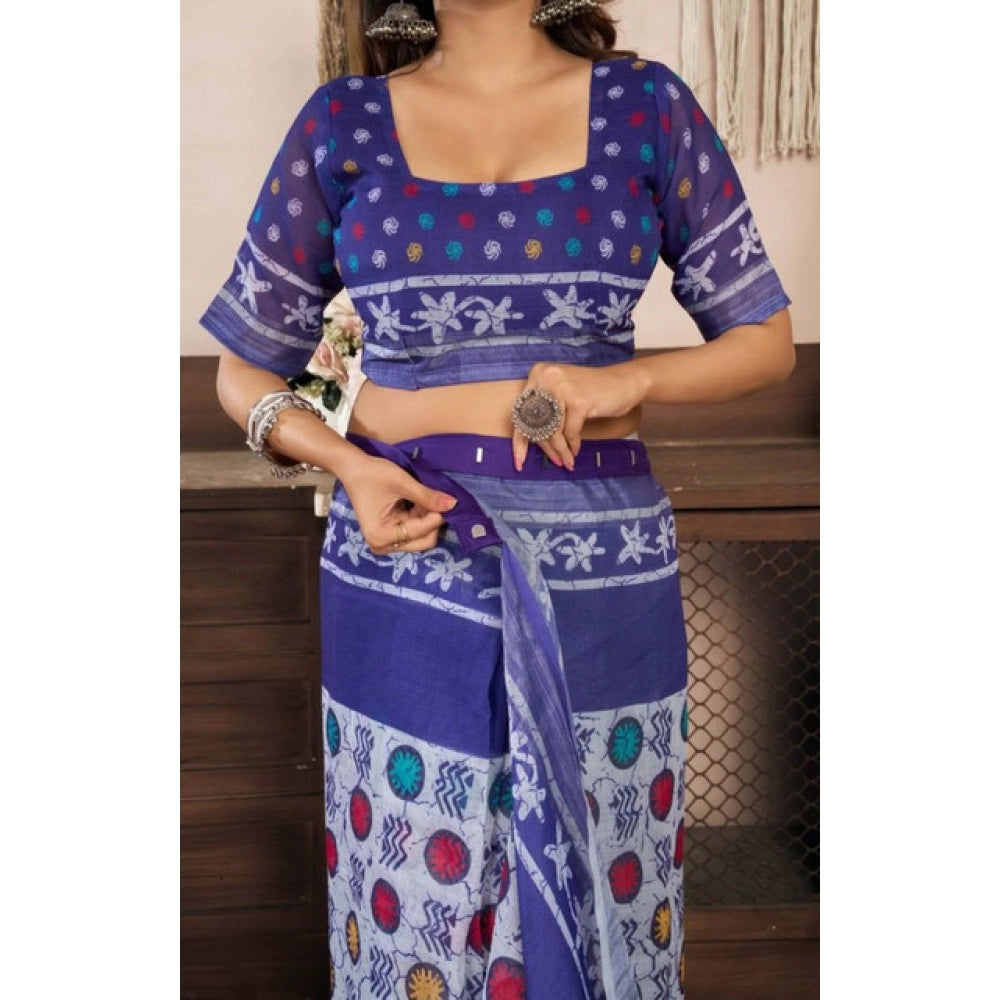 Seduva Women's Faux Linen Geometric Print Ready to wear Saree With Unstitched Blouse 5.5Mtr (Blue)