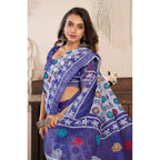 Seduva Women's Faux Linen Geometric Print Ready to wear Saree With Unstitched Blouse 5.5Mtr (Blue)