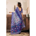 Seduva Women's Faux Linen Geometric Print Ready to wear Saree With Unstitched Blouse 5.5Mtr (Blue)