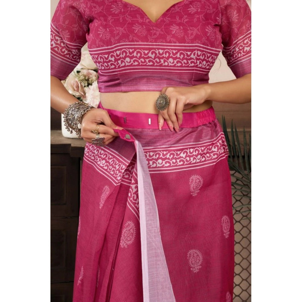 Seduva Women's Faux Linen Floral Print Ready to wear Saree With Unstitched Blouse 5.5Mtr (Pink)