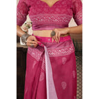 Seduva Women's Faux Linen Floral Print Ready to wear Saree With Unstitched Blouse 5.5Mtr (Pink)