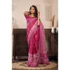Seduva Women's Faux Linen Floral Print Ready to wear Saree With Unstitched Blouse 5.5Mtr (Pink)
