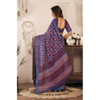 Seduva Women's Faux Linen Floral Print Ready to wear Saree With Unstitched Blouse 5.5Mtr (Dark_NavyBlue)