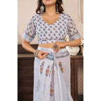 Seduva Women's Faux Linen Floral Print Ready to wear Saree With Unstitched Blouse 5.5Mtr (Off_White)