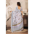 Seduva Women's Faux Linen Floral Print Ready to wear Saree With Unstitched Blouse 5.5Mtr (Off_White)