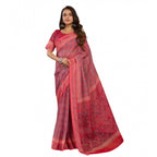 Seduva Women's Faux Linen Geometric Print Ready to wear Saree With Unstitched Blouse 5.5Mtr (Red)
