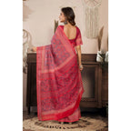 Seduva Women's Faux Linen Geometric Print Ready to wear Saree With Unstitched Blouse 5.5Mtr (Red)