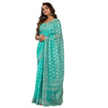 Seduva Women's Faux Linen Leaf Print Ready to wear Saree With Unstitched Blouse 5.5Mtr (SeaGreen)