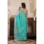 Seduva Women's Faux Linen Leaf Print Ready to wear Saree With Unstitched Blouse 5.5Mtr (SeaGreen)