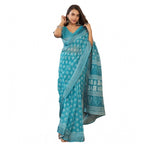 Seduva Women's Faux Linen Floral Print Ready to wear Saree With Unstitched Blouse 5.5Mtr (AquaBlue)