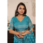Seduva Women's Faux Linen Floral Print Ready to wear Saree With Unstitched Blouse 5.5Mtr (AquaBlue)