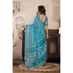 Seduva Women's Faux Linen Floral Print Ready to wear Saree With Unstitched Blouse 5.5Mtr (AquaBlue)