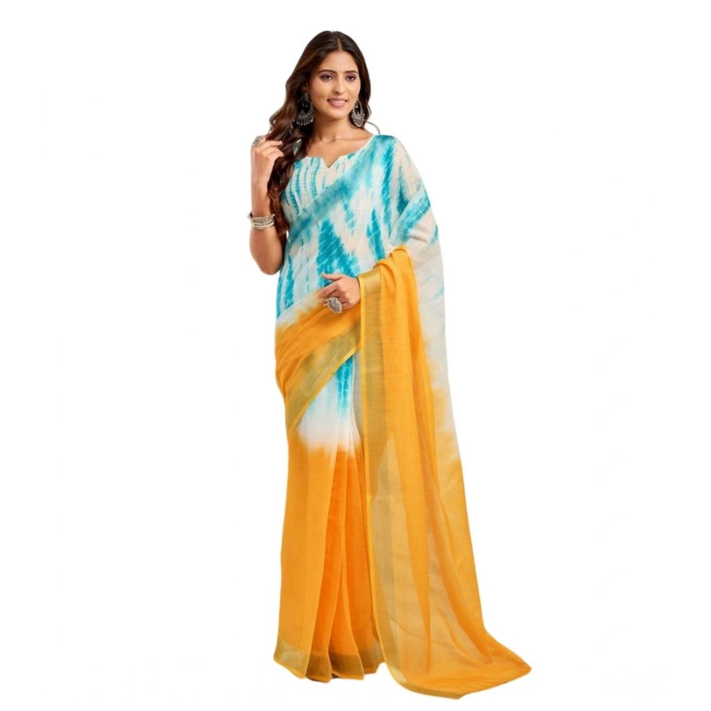 Seduva Women's Faux Linen Abstract Print Ready to wear Saree With Unstitched Blouse 5.5Mtr (Multicolor)