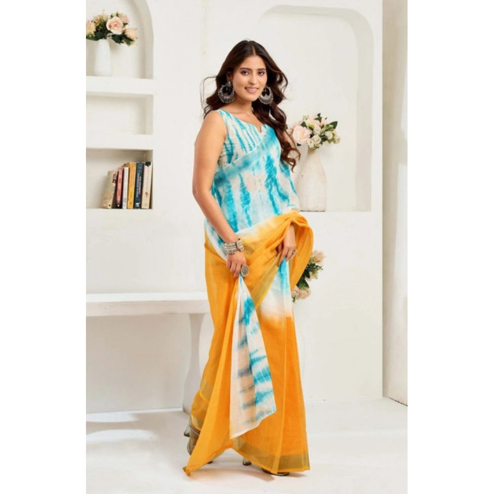 Seduva Women's Faux Linen Abstract Print Ready to wear Saree With Unstitched Blouse 5.5Mtr (Multicolor)