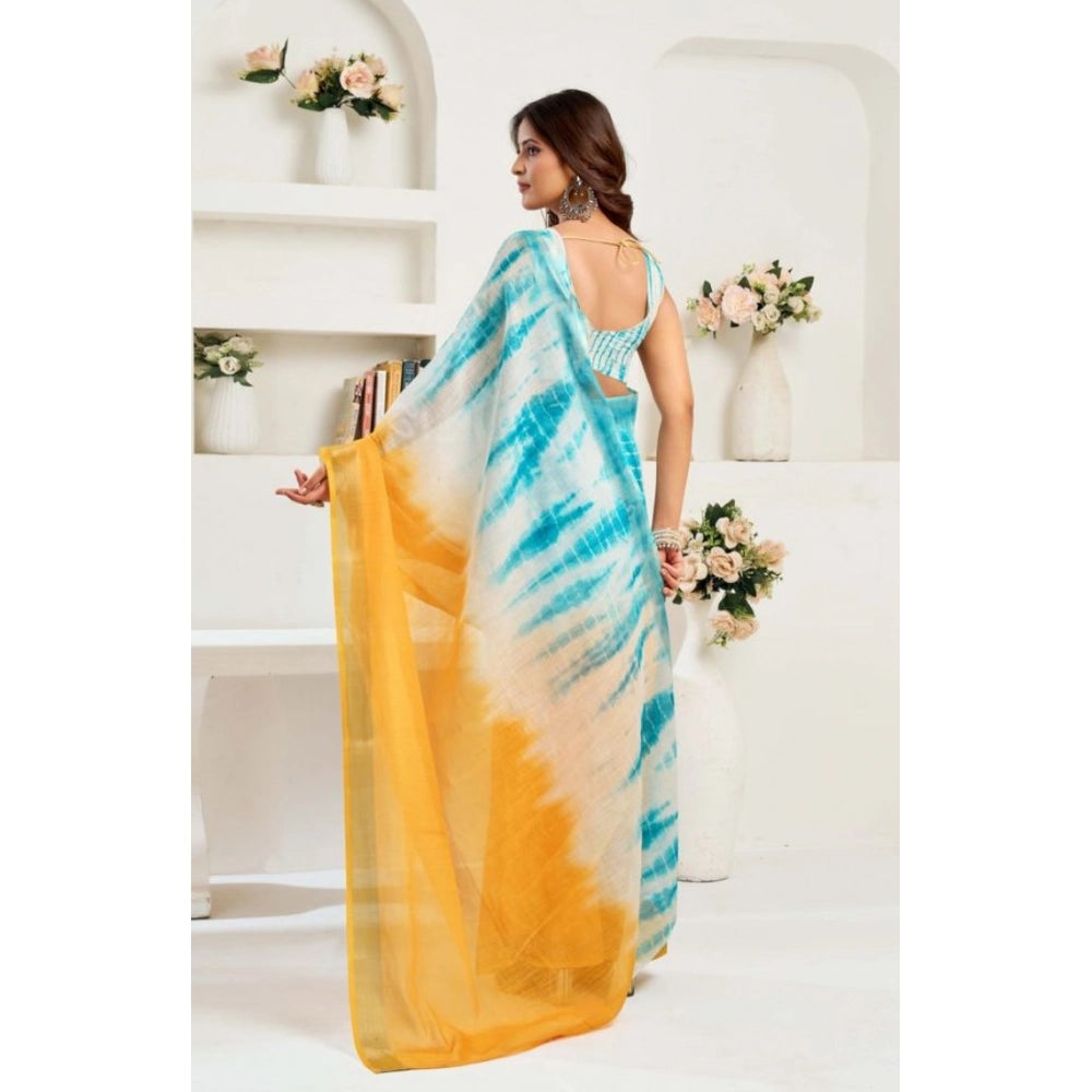Seduva Women's Faux Linen Abstract Print Ready to wear Saree With Unstitched Blouse 5.5Mtr (Multicolor)