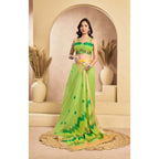 Seduva Women's Faux Linen Floral Print Ready to wear Saree With Unstitched Blouse 5.5Mtr (Green)