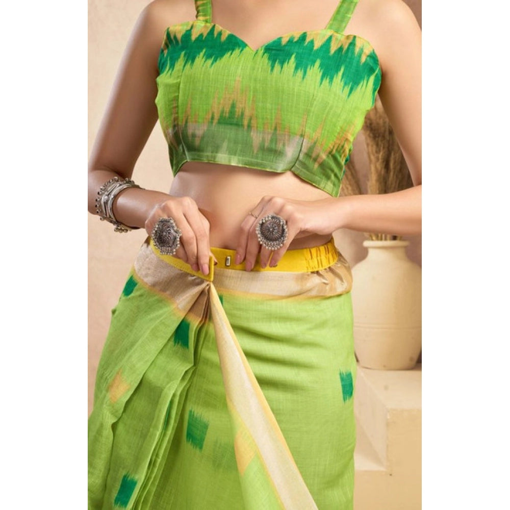 Seduva Women's Faux Linen Floral Print Ready to wear Saree With Unstitched Blouse 5.5Mtr (Green)