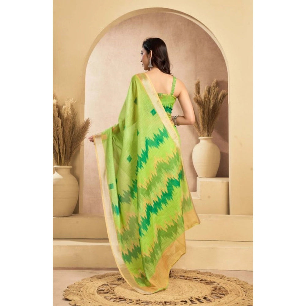 Seduva Women's Faux Linen Floral Print Ready to wear Saree With Unstitched Blouse 5.5Mtr (Green)