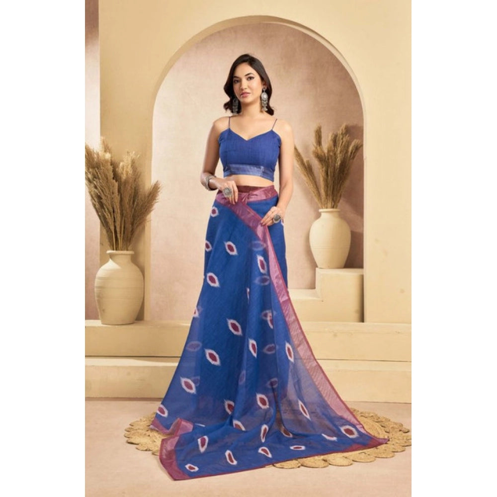 Seduva Women's Faux Linen Printed Ready to wear Saree With Unstitched Blouse 5.5Mtr (Blue)