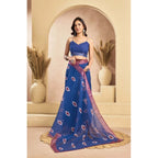 Seduva Women's Faux Linen Printed Ready to wear Saree With Unstitched Blouse 5.5Mtr (Blue)