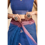 Seduva Women's Faux Linen Printed Ready to wear Saree With Unstitched Blouse 5.5Mtr (Blue)