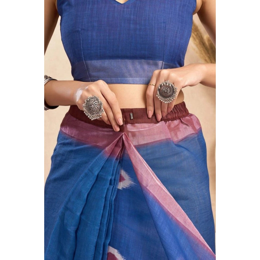 Seduva Women's Faux Linen Printed Ready to wear Saree With Unstitched Blouse 5.5Mtr (Blue)