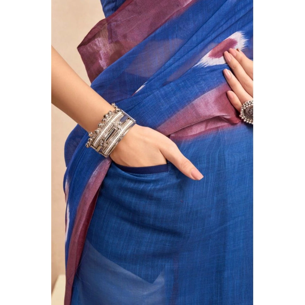 Seduva Women's Faux Linen Printed Ready to wear Saree With Unstitched Blouse 5.5Mtr (Blue)