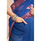 Seduva Women's Faux Linen Printed Ready to wear Saree With Unstitched Blouse 5.5Mtr (Blue)
