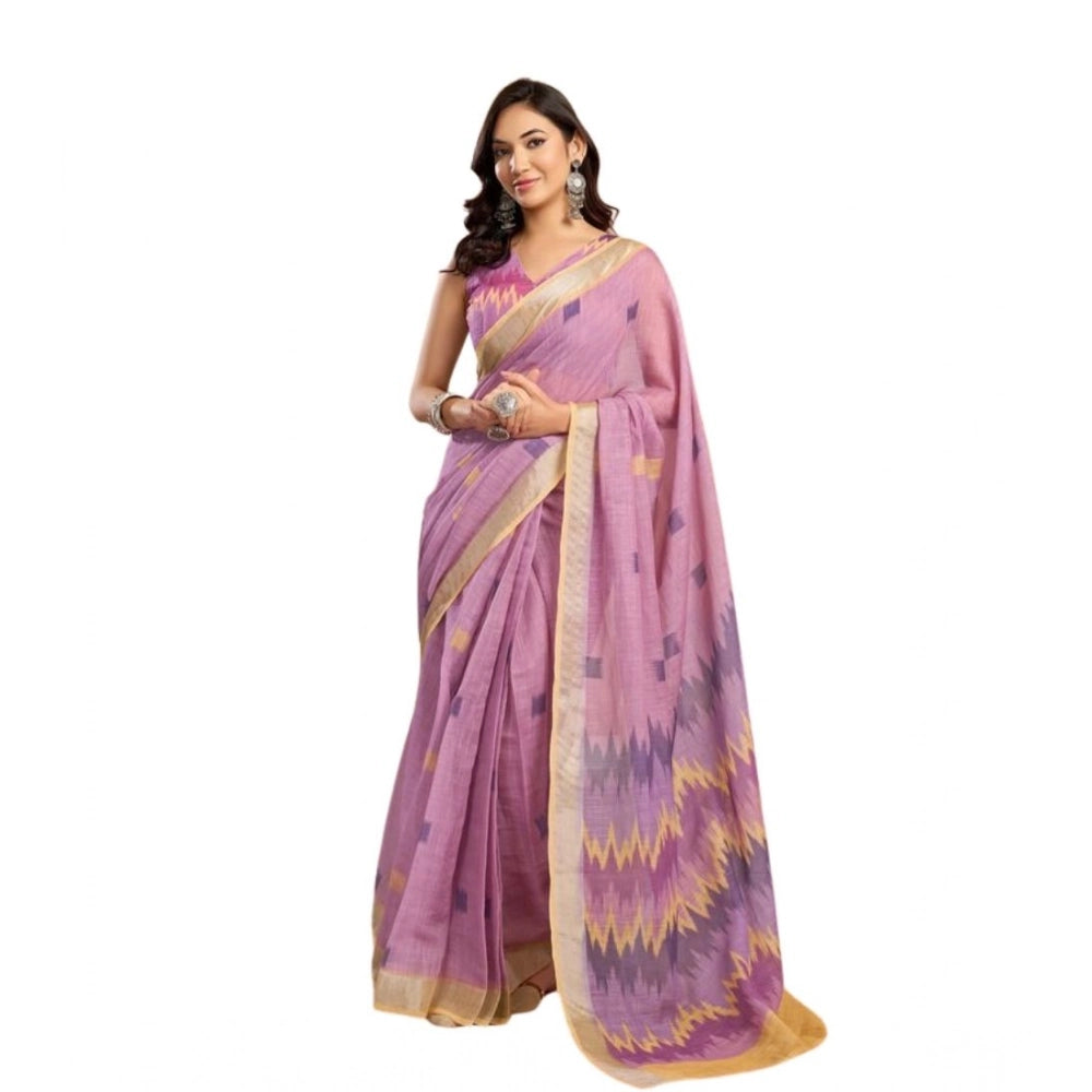 Seduva Women's Faux Linen Floral Ready to wear Saree With Unstitched Blouse 5.5Mtr (Lavender)