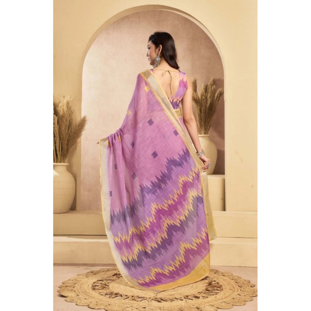 Seduva Women's Faux Linen Floral Ready to wear Saree With Unstitched Blouse 5.5Mtr (Lavender)
