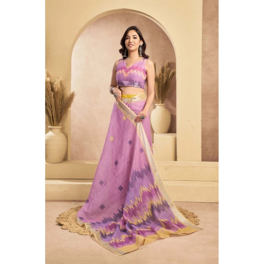 Seduva Women's Faux Linen Floral Ready to wear Saree With Unstitched Blouse 5.5Mtr (Lavender)
