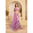 Seduva Women's Faux Linen Floral Ready to wear Saree With Unstitched Blouse 5.5Mtr (Lavender)