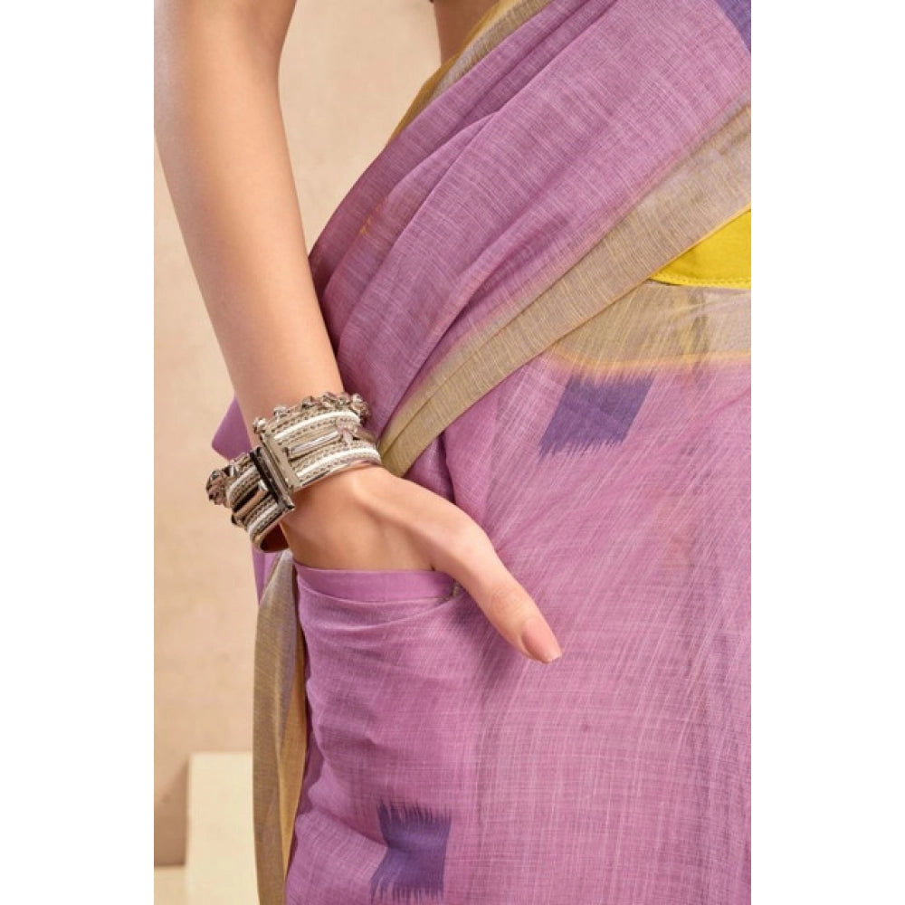 Seduva Women's Faux Linen Floral Ready to wear Saree With Unstitched Blouse 5.5Mtr (Lavender)