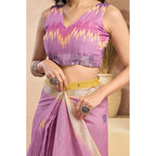 Seduva Women's Faux Linen Floral Ready to wear Saree With Unstitched Blouse 5.5Mtr (Lavender)