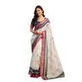 Seduva Women's Faux Linen Floral Print Ready to wear Saree With Unstitched Blouse 5.5Mtr (OffWhite)