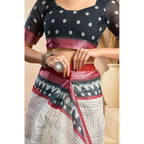 Seduva Women's Faux Linen Floral Print Ready to wear Saree With Unstitched Blouse 5.5Mtr (OffWhite)