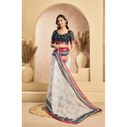 Seduva Women's Faux Linen Floral Print Ready to wear Saree With Unstitched Blouse 5.5Mtr (OffWhite)