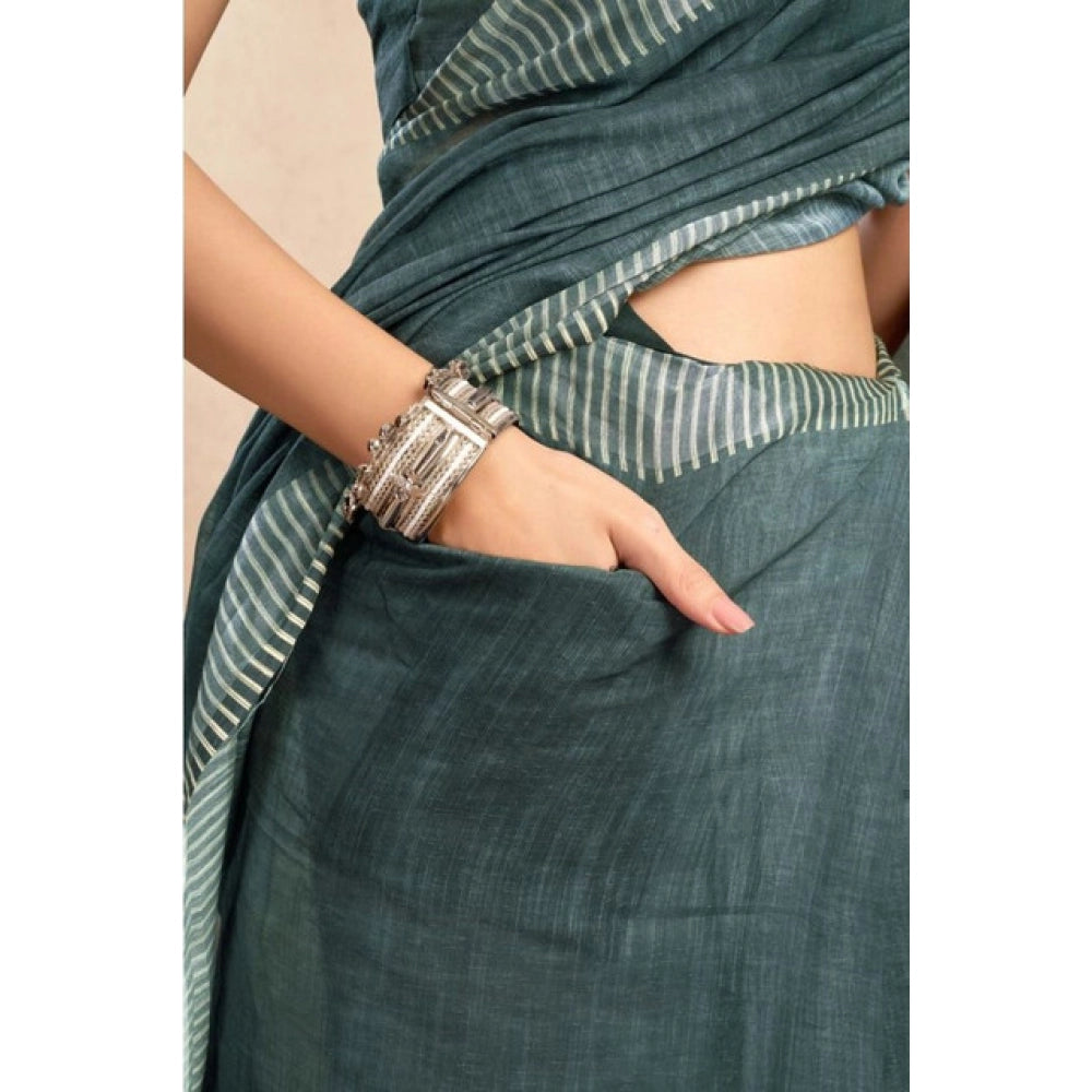 Seduva Women's Faux Linen Floral Ready to wear Saree With Unstitched Blouse 5.5Mtr (Light_Teal)