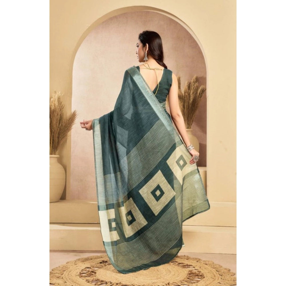 Seduva Women's Faux Linen Floral Ready to wear Saree With Unstitched Blouse 5.5Mtr (Light_Teal)