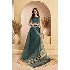 Seduva Women's Faux Linen Floral Ready to wear Saree With Unstitched Blouse 5.5Mtr (Light_Teal)