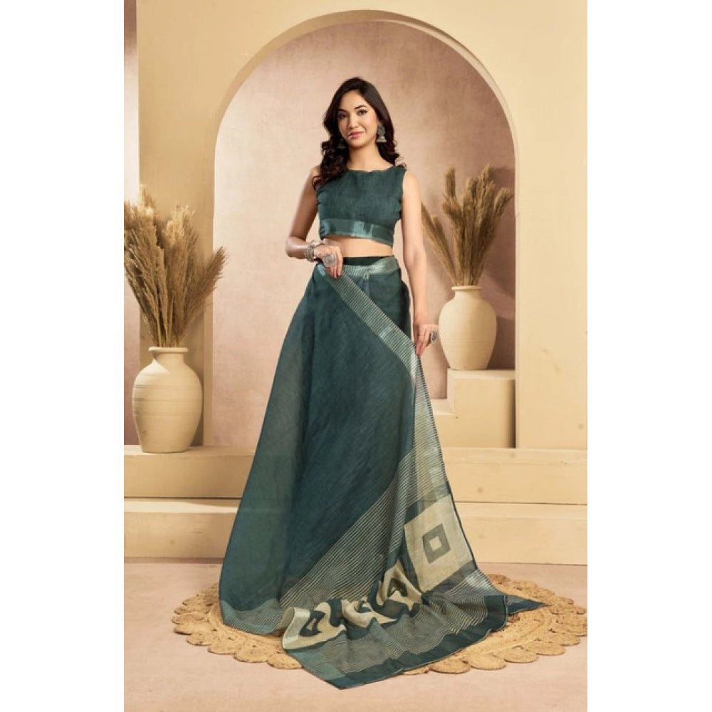 Seduva Women's Faux Linen Floral Ready to wear Saree With Unstitched Blouse 5.5Mtr (Light_Teal)