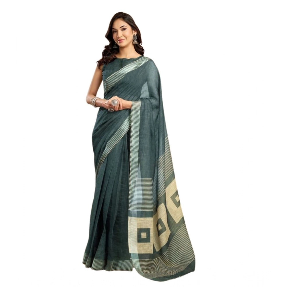 Seduva Women's Faux Linen Floral Ready to wear Saree With Unstitched Blouse 5.5Mtr (Light_Teal)