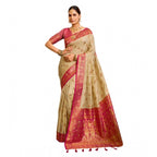 Seduva Women's Silk Blend Booti Work Ready to wear Saree With Unstitched Blouse 5.5Mtr (LightBeige)
