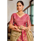 Seduva Women's Silk Blend Booti Work Ready to wear Saree With Unstitched Blouse 5.5Mtr (LightBeige)