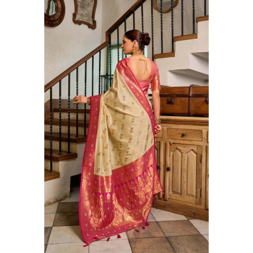 Seduva Women's Silk Blend Booti Work Ready to wear Saree With Unstitched Blouse 5.5Mtr (LightBeige)