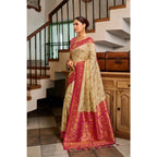 Seduva Women's Silk Blend Booti Work Ready to wear Saree With Unstitched Blouse 5.5Mtr (LightBeige)