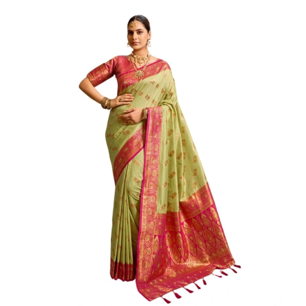 Seduva Women's Silk Blend Booti Work Ready to wear Saree With Unstitched Blouse 5.5Mtr (Green)