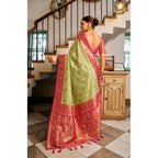 Seduva Women's Silk Blend Booti Work Ready to wear Saree With Unstitched Blouse 5.5Mtr (Green)