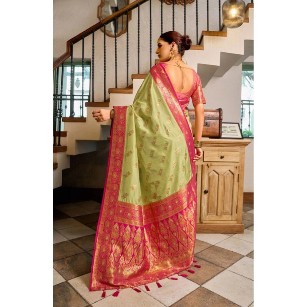 Seduva Women's Silk Blend Booti Work Ready to wear Saree With Unstitched Blouse 5.5Mtr (Green)